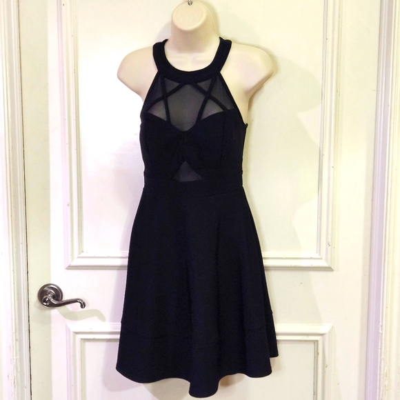 Emerald Sundae Black Sleeveless, Mesh Illusion A-Line Mini Dress,Large - Picture 7 of 16